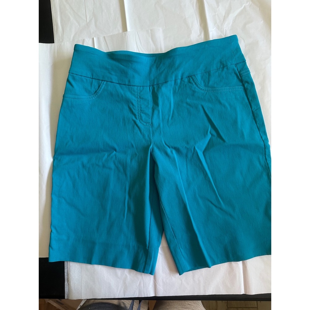 Ruby Rd Petite Teal Blue Pull On Bermuda Shorts Women 12P Stretch 76317 M2